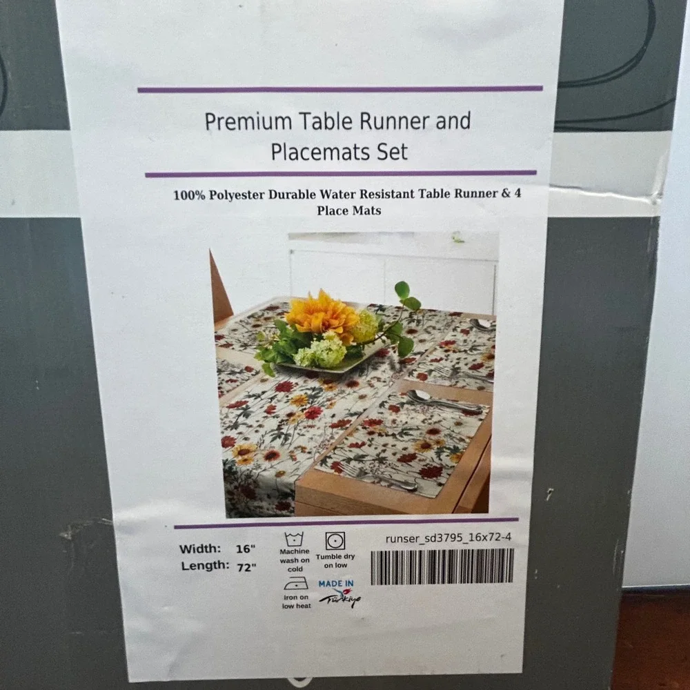 Ambesonne Table Runner & Placemats Set Floral Multicolor 16x72 5pc New